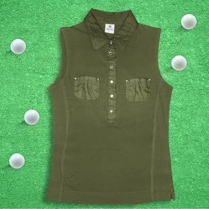 DAILY SPORTS Women's Olive Green Sleeveless Golf Polo Shirt w/ Pockets - Small